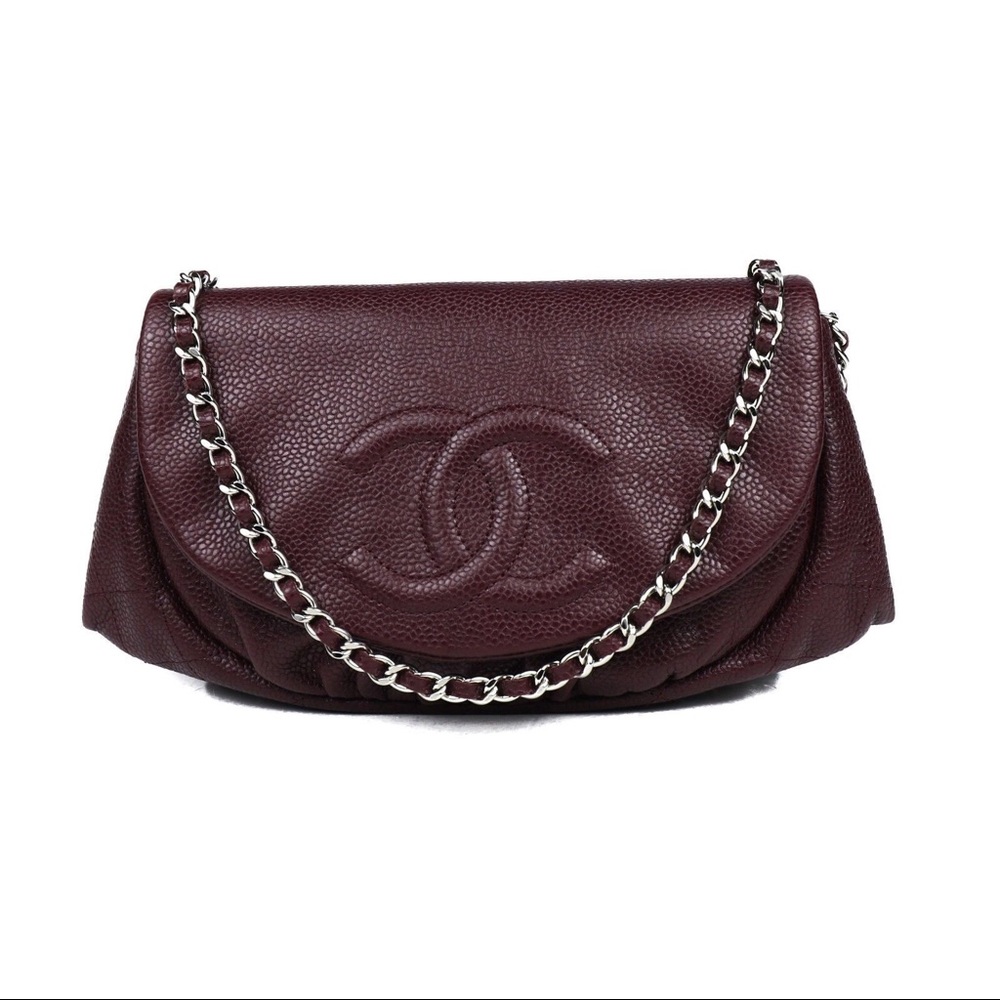 CHANEL Bordeaux Burgundy Caviar Half Moon small